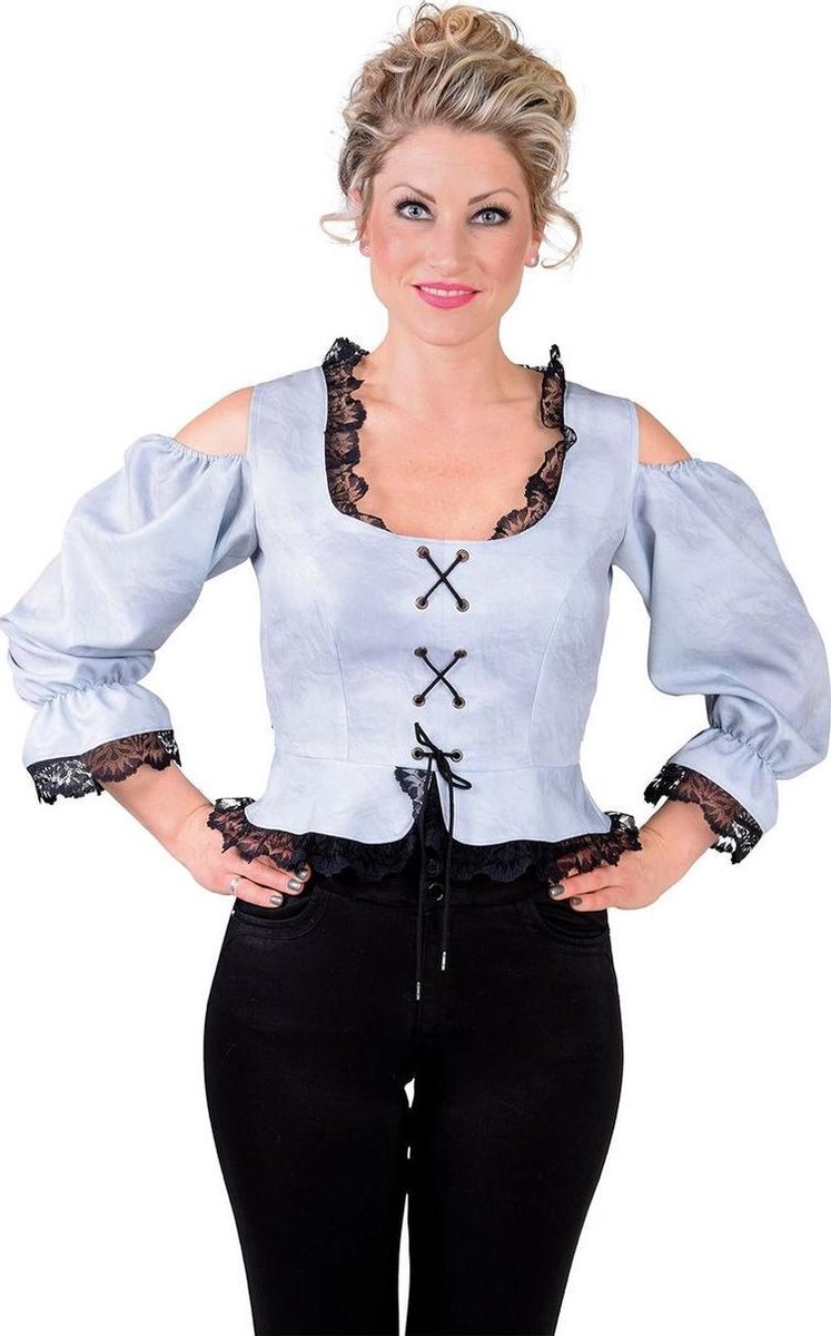 Piraat & Viking Kostuum | Bustier Blouse Bierfeest Piraat Grijs Vrouw | XXL | Bierfeest | Verkleedkleding